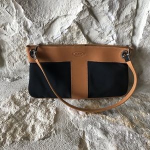 TODS Leather Canvas Shoulder Handbag Purse